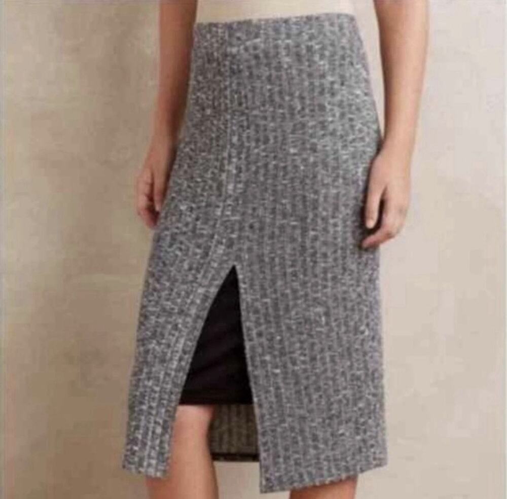 Dolan Left Coast Collection Women Medium Gray Marled Knit Midi Pencil Skirt Pull